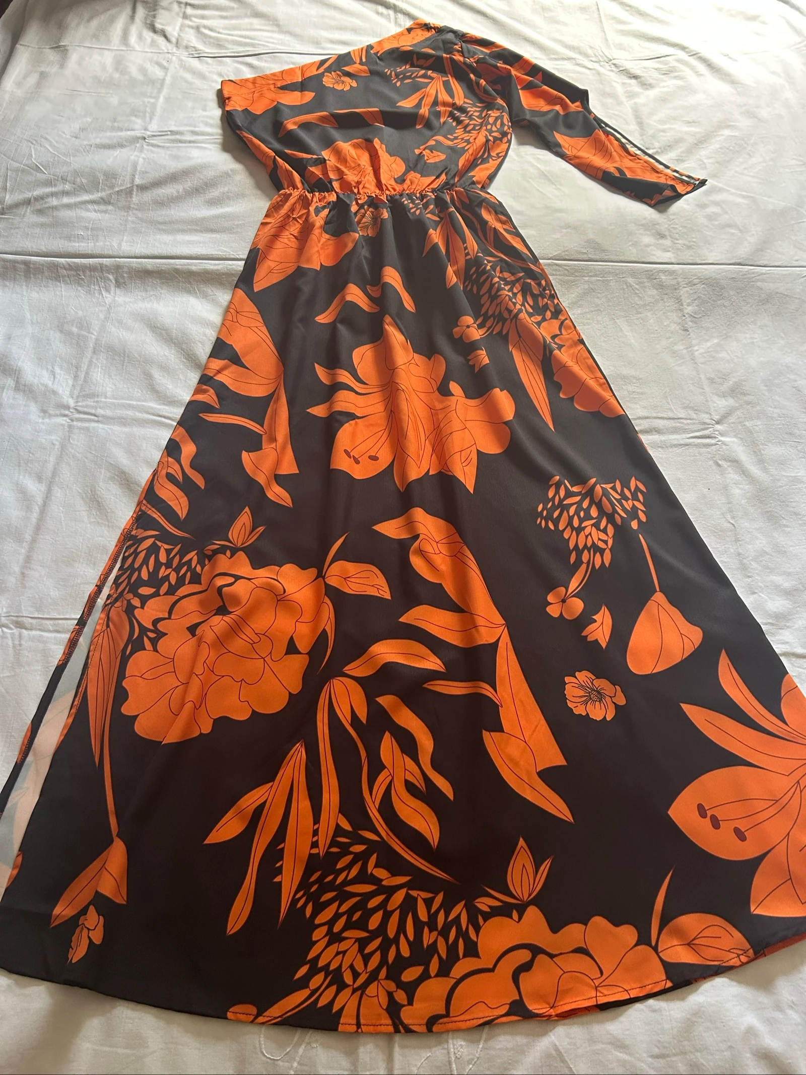 Vestido Maxi Floral Assimétrico Longo 🖤🧡 – photo 4